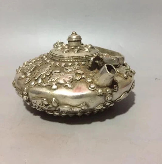 China collectible archaize white copper chinese zodiac signs teapot crafts statue