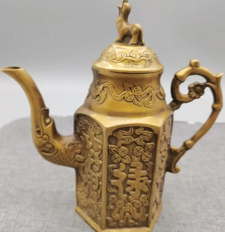 China copper Fu lu shou flagon crafts statue