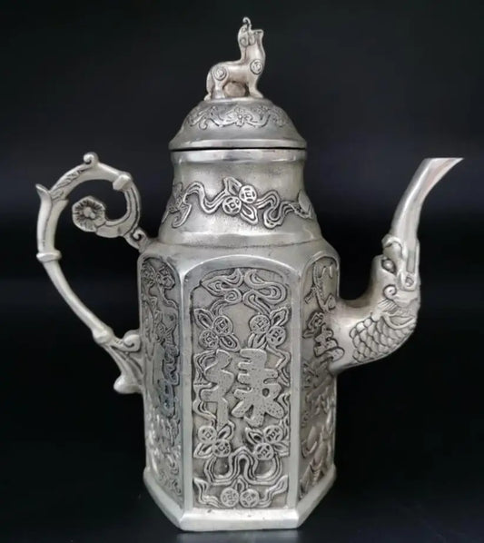 China copper Fu lu shou flagon crafts statue