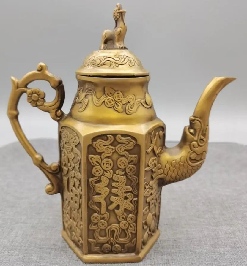 China copper Fu lu shou flagon crafts statue