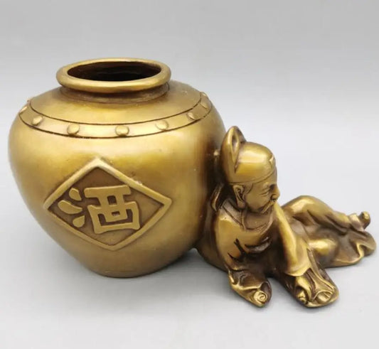 China copper Li bai drunk wine cylinder crafts statue