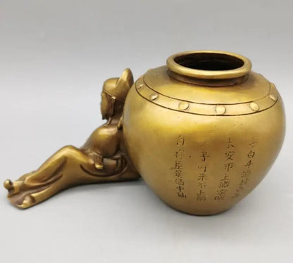 China copper Li bai drunk wine cylinder crafts statue