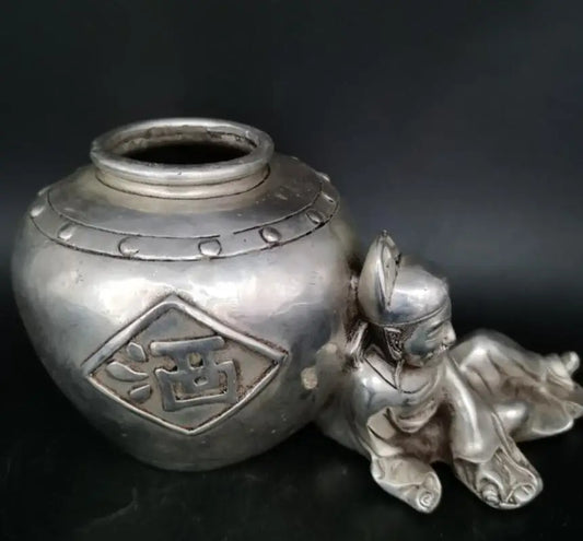 China copper Li bai drunk wine cylinder crafts statue