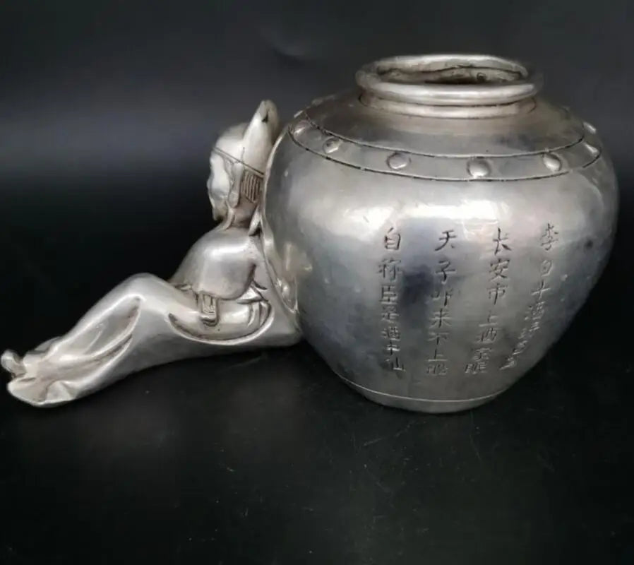 China copper Li bai drunk wine cylinder crafts statue