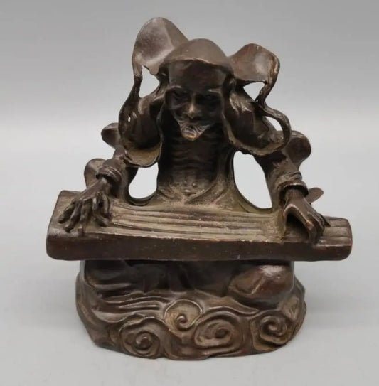 China copper Long eyebrows Arhat Buddha small crafts statue