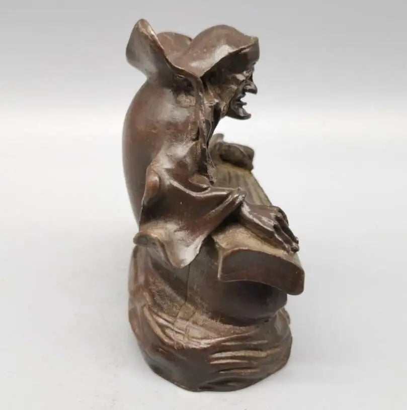 China copper Long eyebrows Arhat Buddha small crafts statue