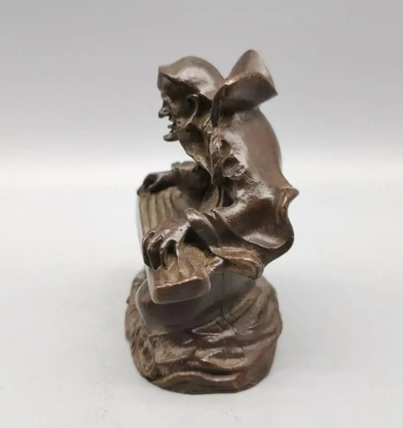 China copper Long eyebrows Arhat Buddha small crafts statue