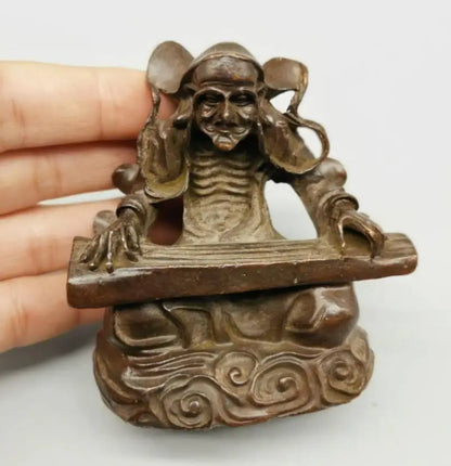 China copper Long eyebrows Arhat Buddha small crafts statue