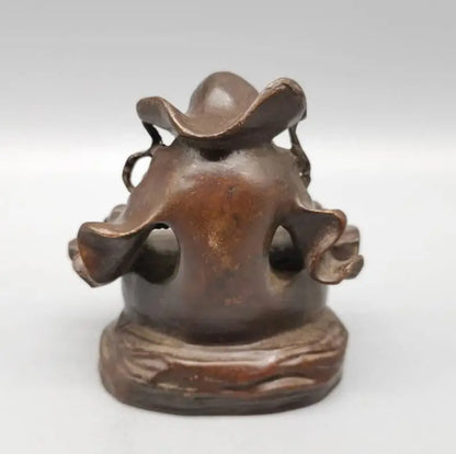 China copper Long eyebrows Arhat Buddha small crafts statue