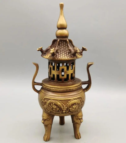 China copper Tower incense burner crafts statue