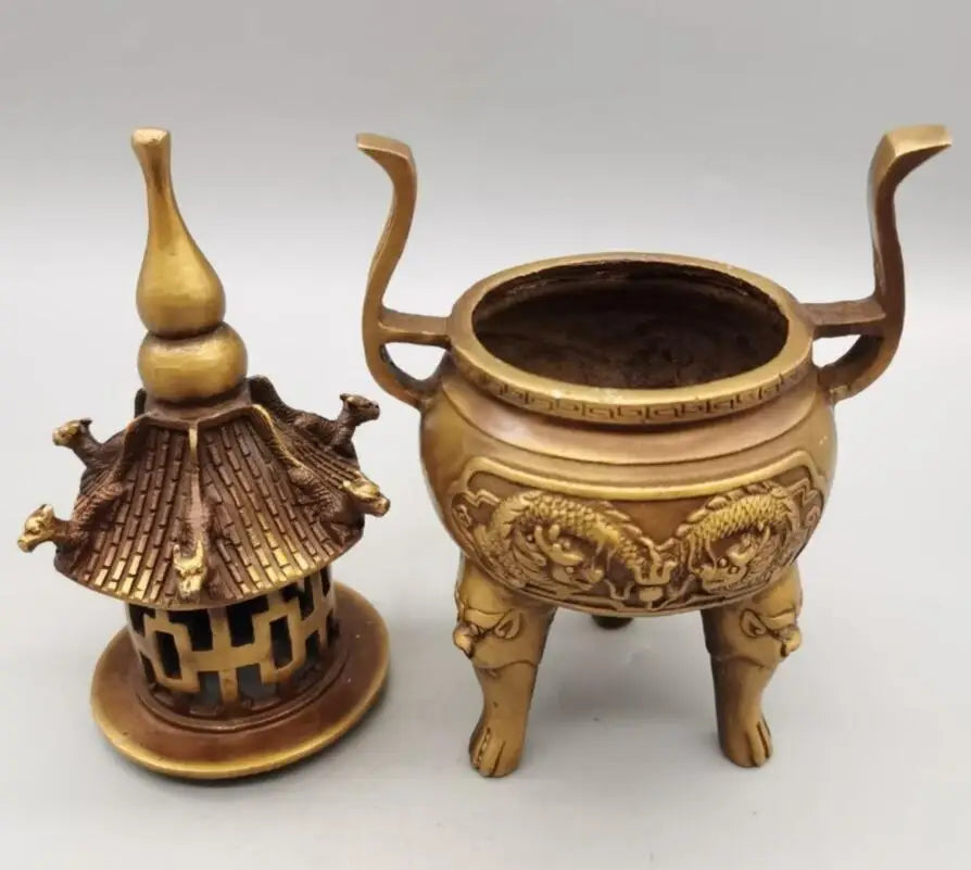 China copper Tower incense burner crafts statue