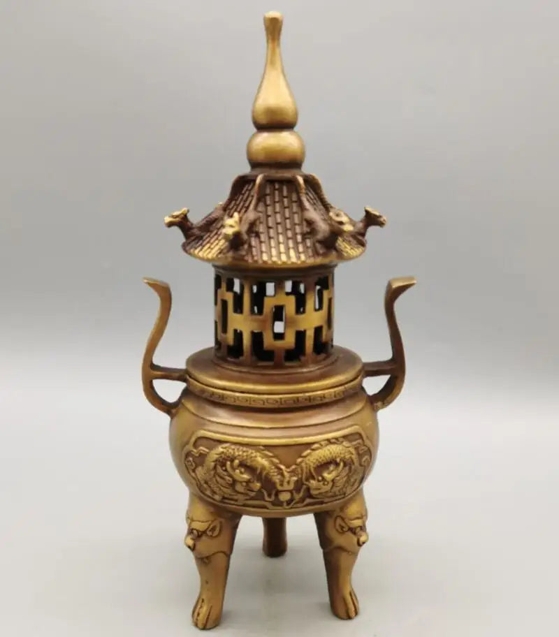 China copper Tower incense burner crafts statue