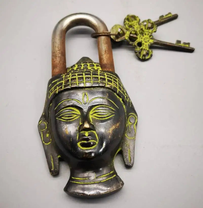 China copper archaize Buddha head lock crafts statue