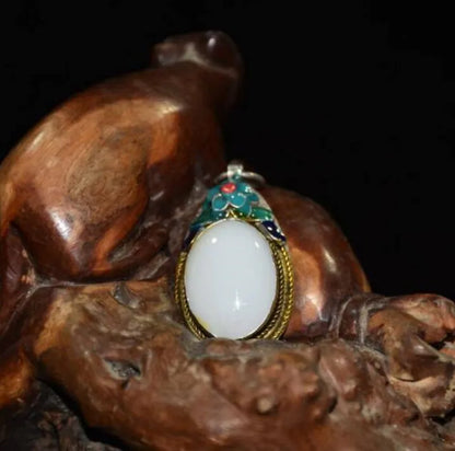 China copper mosaic white jade cloisonne amulet Pendant