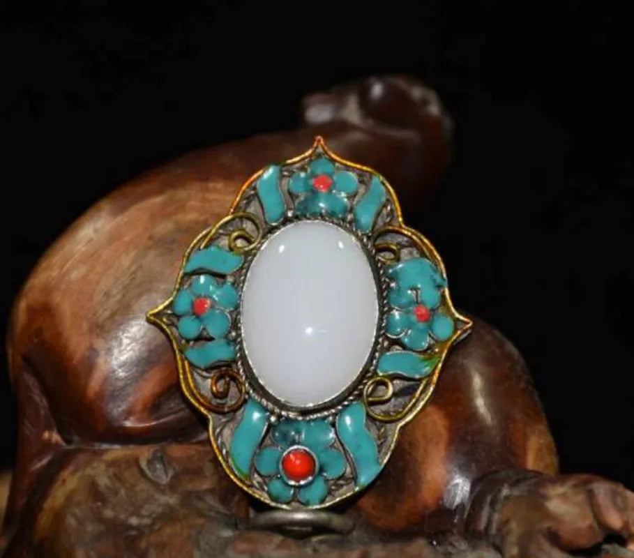 China copper mosaic white jade cloisonne amulet Pendant