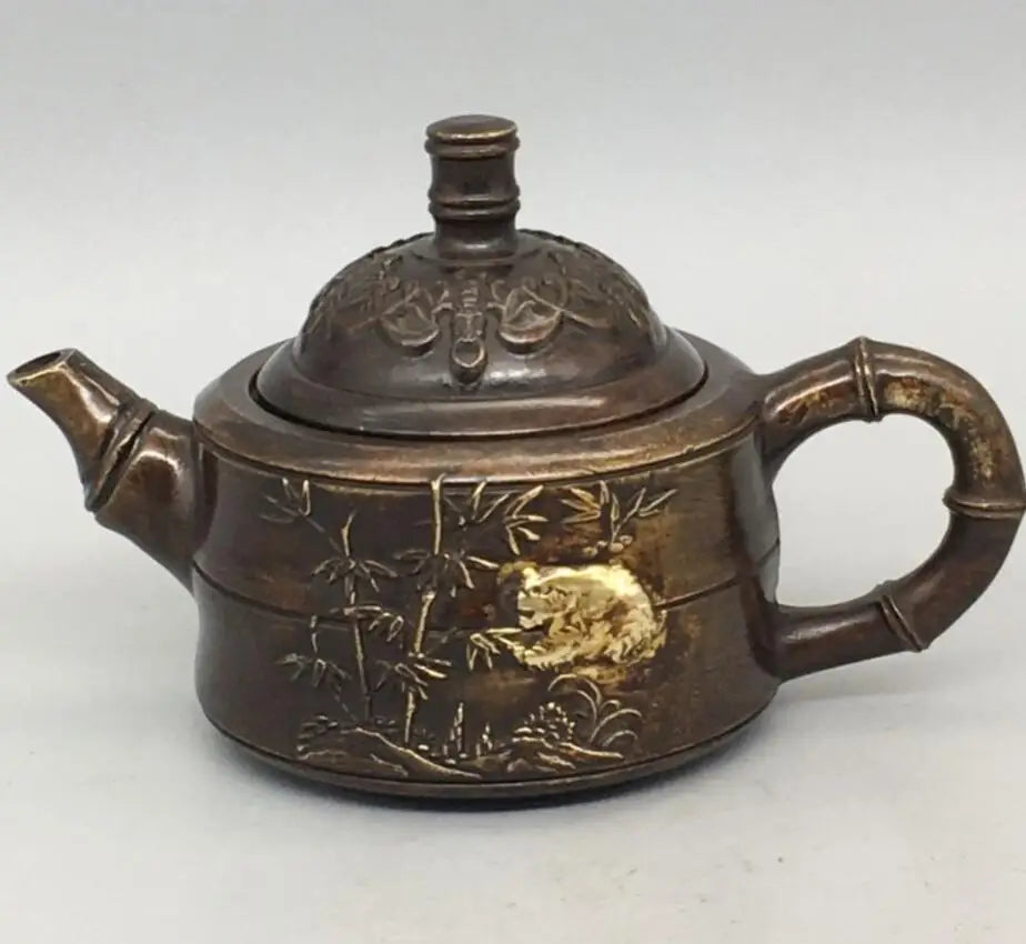 China copper pandas and bamboo teapot crafts statue