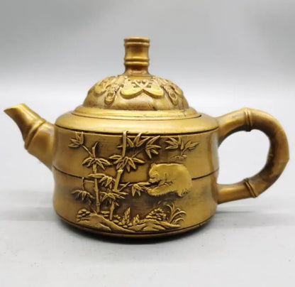China copper pandas and bamboo teapot crafts statue