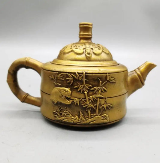 China copper pandas and bamboo teapot crafts statue