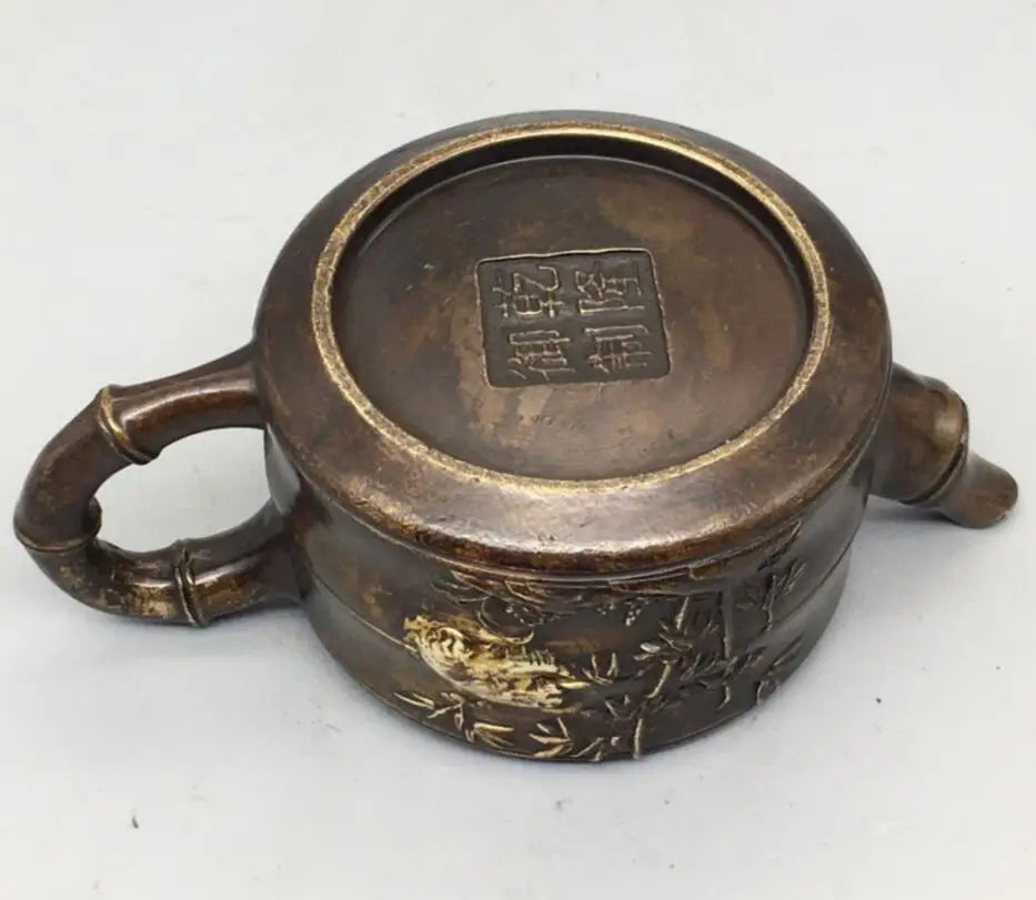 China copper pandas and bamboo teapot crafts statue