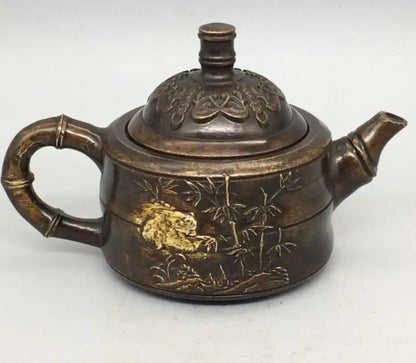 China copper pandas and bamboo teapot crafts statue