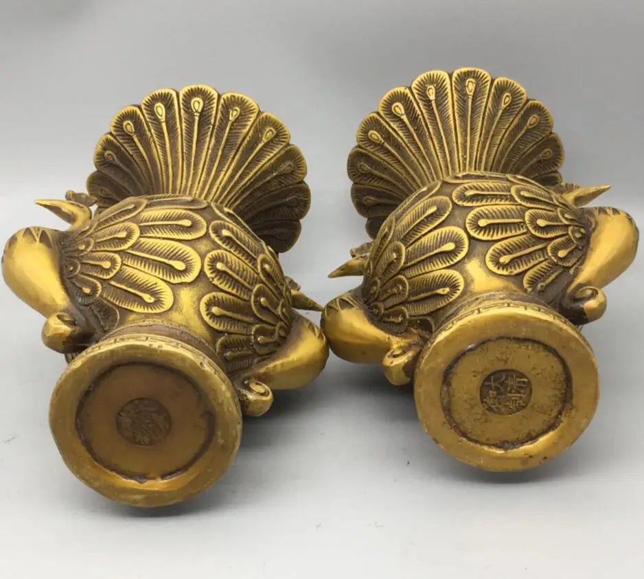 China copper peacock vase crafts statue A pair