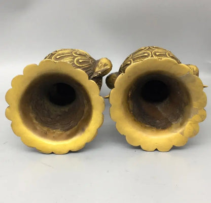 China copper peacock vase crafts statue A pair