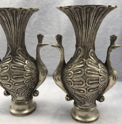 China copper peacock vase crafts statue A pair