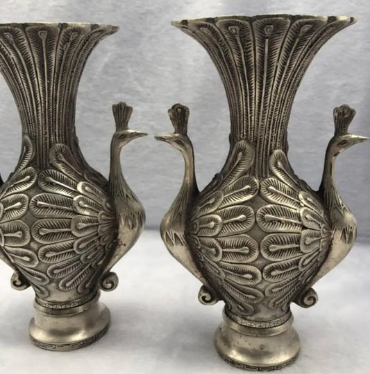 China copper peacock vase crafts statue A pair