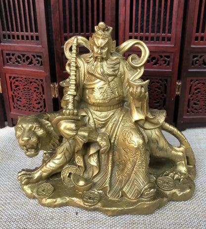 China copper ride tiger god of wealth crafts statue