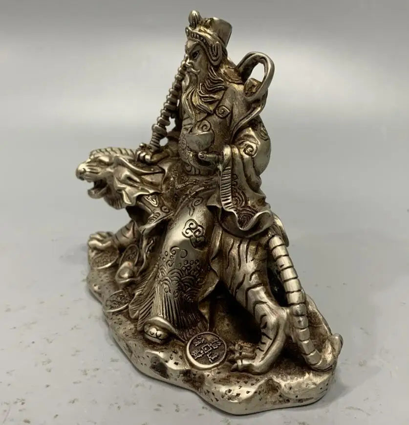China copper ride tiger god of wealth crafts statue