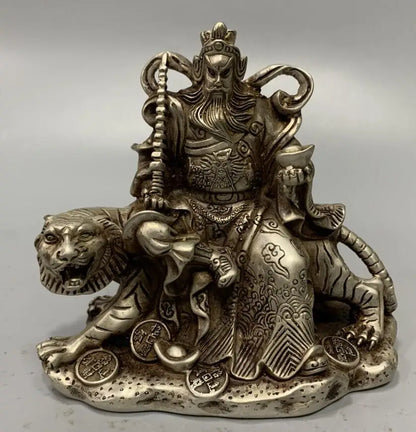 China copper ride tiger god of wealth crafts statue