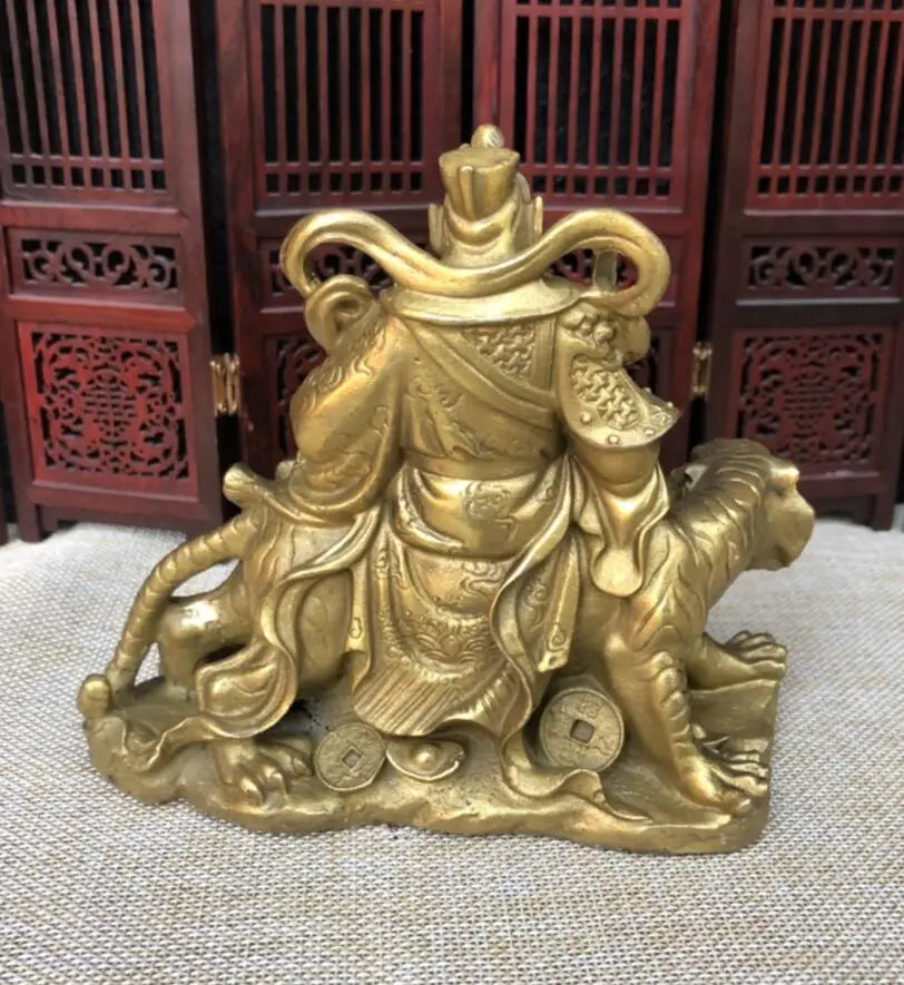 China copper ride tiger god of wealth crafts statue