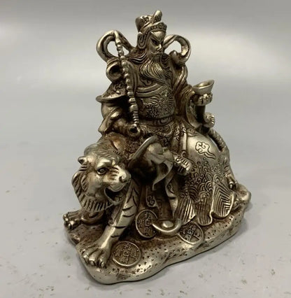 China copper ride tiger god of wealth crafts statue