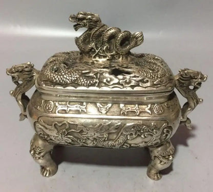 China copper two dragon Incense burner crafts statue