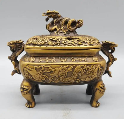 China copper two dragon Incense burner crafts statue