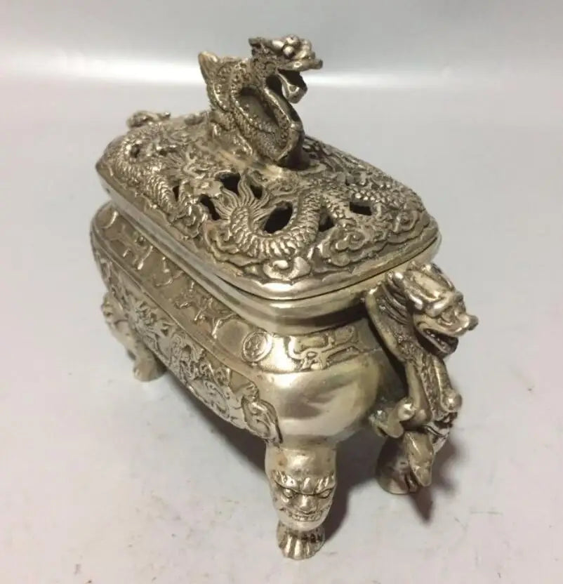 China copper two dragon Incense burner crafts statue