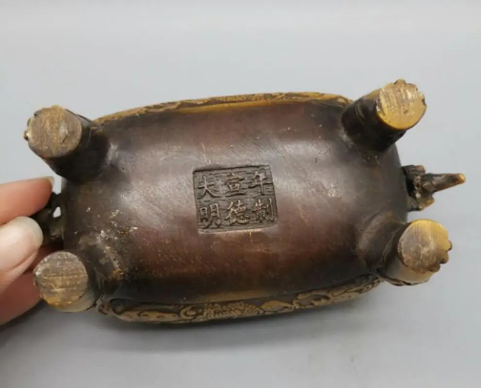 China copper two dragon Incense burner crafts statue