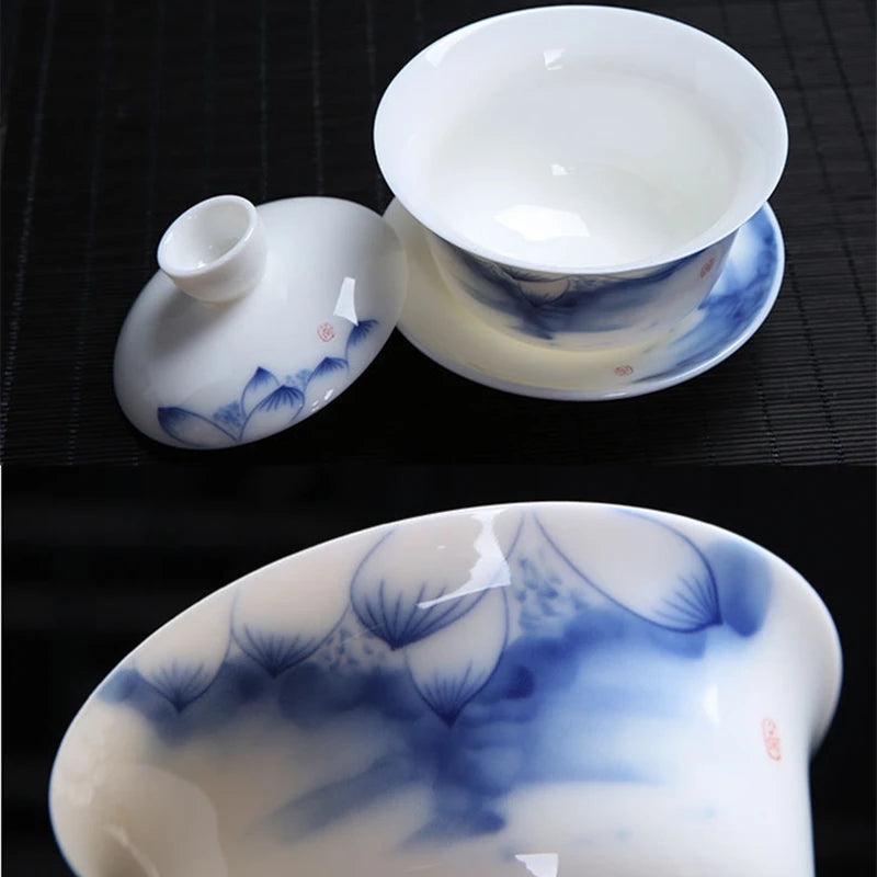 China cup bowl handpainted floral design traditional craft Sancai gaiwan porcelain tureen for Oolong tea in China on sales new