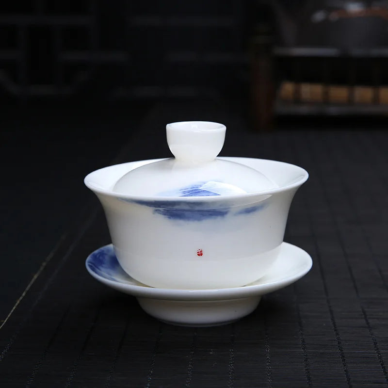 China cup bowl handpainted floral design traditional craft Sancai gaiwan porcelain tureen for Oolong tea in China on sales new