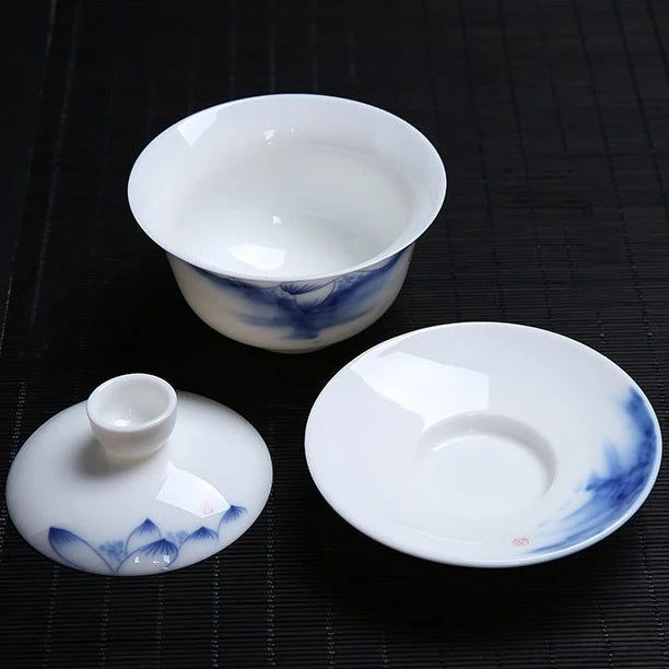 China cup bowl handpainted floral design traditional craft Sancai gaiwan porcelain tureen for Oolong tea in China on sales new