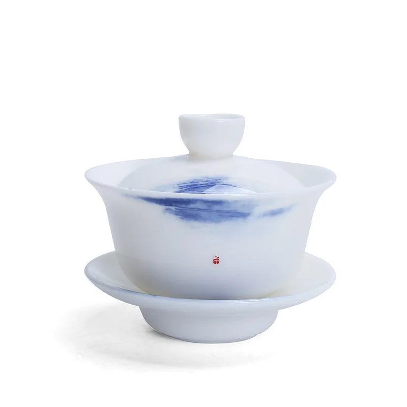 China cup bowl handpainted floral design traditional craft Sancai gaiwan porcelain tureen for Oolong tea in China on sales new