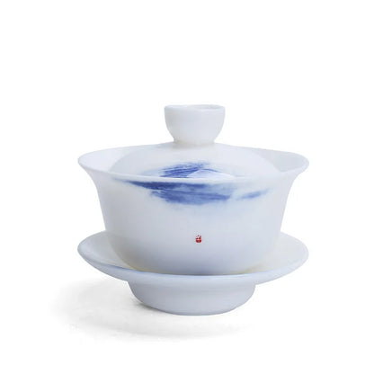 China cup bowl handpainted floral design traditional craft Sancai gaiwan porcelain tureen for Oolong tea in China on sales new
