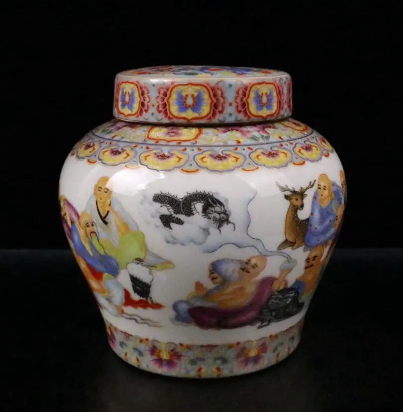 China enamel color ceramic Tea cans crafts statue