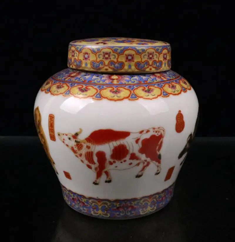 China enamel color ceramic Tea cans crafts statue