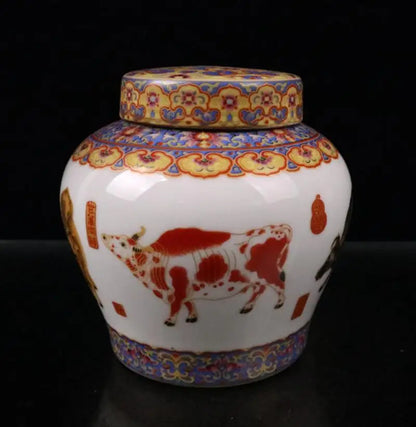China enamel color ceramic Tea cans crafts statue