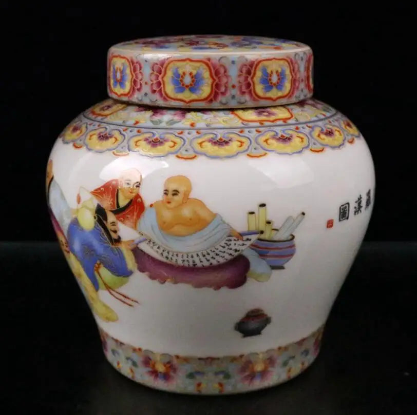 China enamel color ceramic Tea cans crafts statue