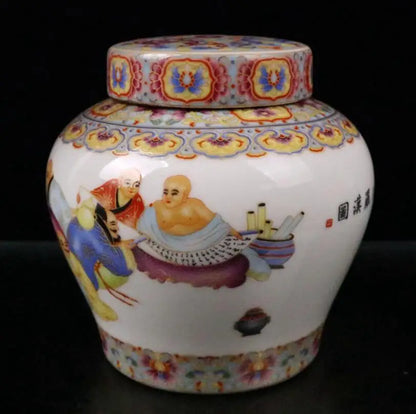 China enamel color ceramic Tea cans crafts statue