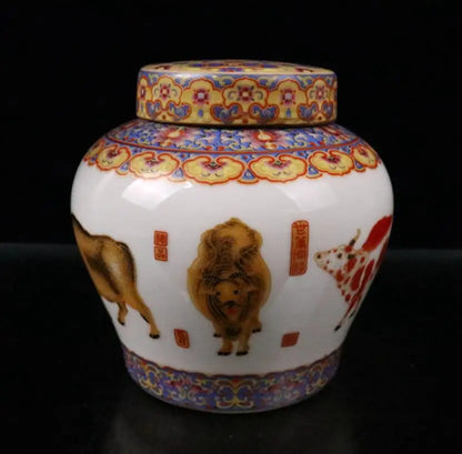 China enamel color ceramic Tea cans crafts statue