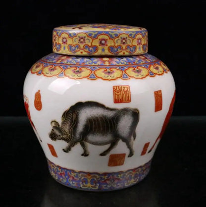 China enamel color ceramic Tea cans crafts statue
