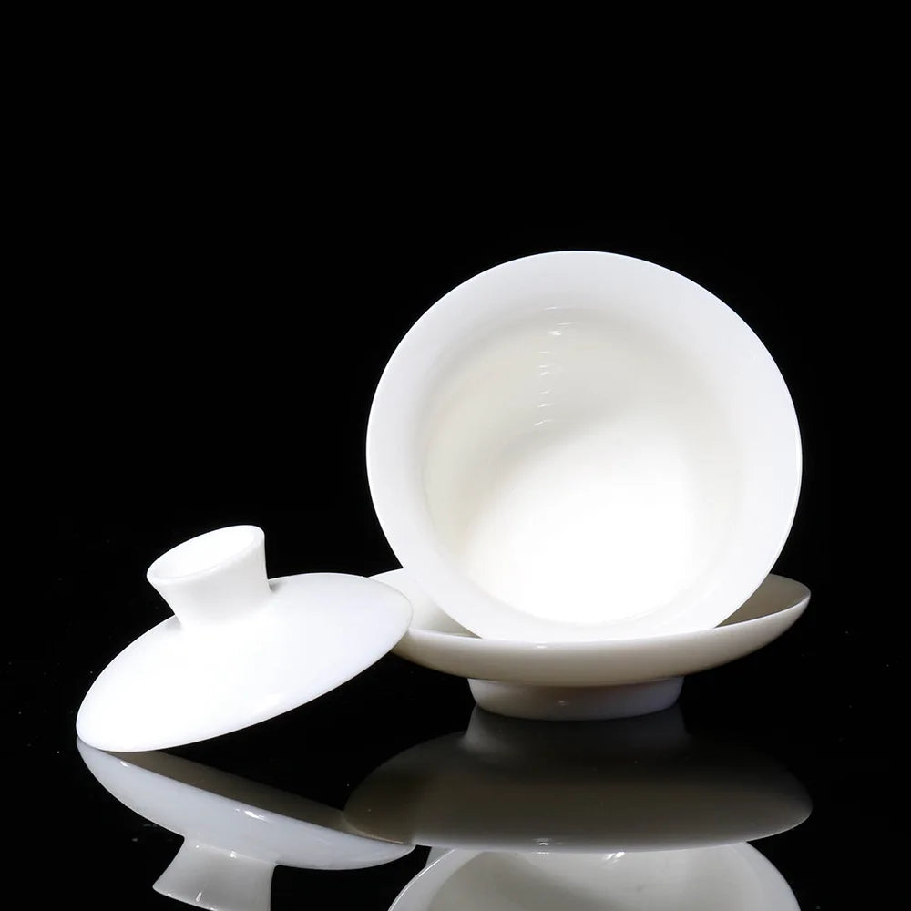 China gaiwan handpainted creative tureen Dehua porcelain capital thin glaze covered bowl cup saucer coaster lid tree print new